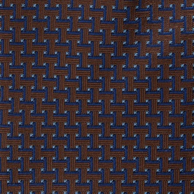 Eton Geometric Silk Tie in brown with blue interlocking basket-weave pattern, 100% silk, wide blade with pointed tip.