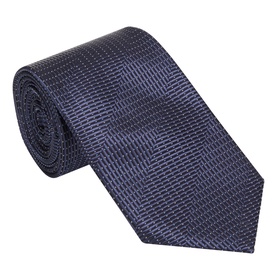 Eton Herringbone Silk Tie in navy blue, featuring a woven herringbone pattern, wide blade, and pointed tip