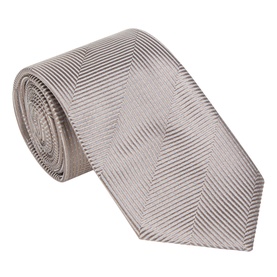 Eton Herringbone Silk Tie in beige, featuring a woven herringbone pattern, wide blade, and pointed tip, rolled for display