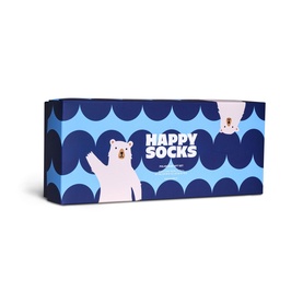 Happy Socks Adult Socks Multi Pack navy gift box with polar bear illustration and blue wave pattern design