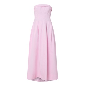 Jonathan Simkhai Avril Bustier Dress in Daisy pink, strapless maxi length with pleated skirt, folded bodice detail and fitted silhouette
