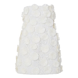 Jonathan Simkhai Holland Floral Raffia Bustier Mini Dress in white, strapless with allover 3D floral raffia embellishment and flared hemline