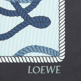 Loewe navy and light blue silk scarf with rope graphic print and stripe detail, rope-twist border trim