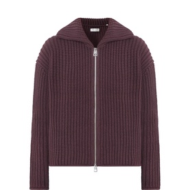 Ribbed-Knit Zip-Through Cardigan