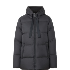 Marc O Polo black quilted hooded puffer coat with zip fastening, drawstring hood, and side zip pockets