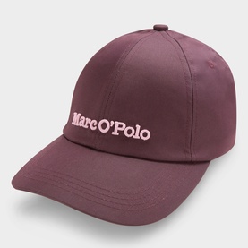 Marc O'Polo Black Cherry cotton baseball cap with embroidered logo in pink lettering, curved brim and structured crown