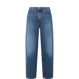Marc O Polo dark blue wide-leg high-rise jeans in cotton-lyocell blend, five-pocket styling, relaxed tapered fit