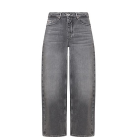 Marc O Polo dark grey wide-leg jeans with high waist, faded wash, and five-pocket styling, laid flat