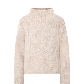 Marc O Polo light brown multi cable-knit jumper with turtleneck collar, alpaca-cotton blend, relaxed fit