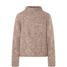 Marc O Polo dark brown multi marl knit jumper with high funnel neck, relaxed boxy fit, and long sleeves