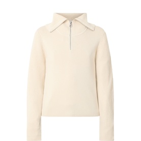 Marc O Polo Smokey Sand half-zip knit jumper in ribbed wool blend with wide collar and long sleeves