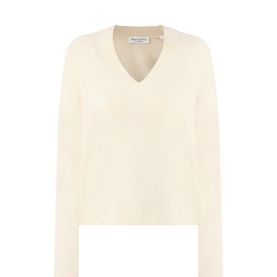 Marc O Polo Smokey Sand V-neck knit jumper in wool-viscose blend, long sleeves, relaxed fit