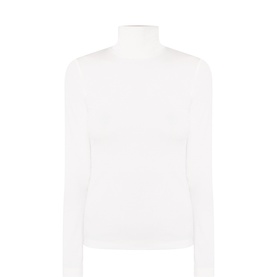 Marc O Polo White Cotton roll-neck long-sleeve T-shirt in ribbed modal cotton elastane blend, slim fit
