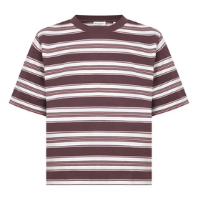 Marc O Polo dark red and white horizontal stripe cotton T-shirt with crew neck and short sleeves
