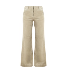 Marc O Polo Smooth Sage wide-leg corduroy trousers in cotton blend, featuring high waist, front pockets and flared hem