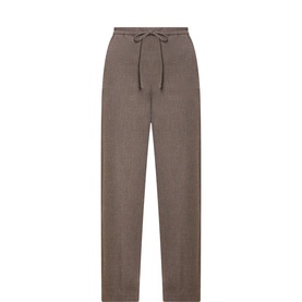 Marc O Polo dark brown wide-leg trousers with elasticated drawstring waist, straight relaxed fit, flatlay view