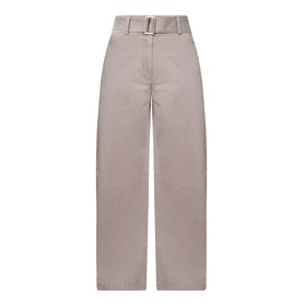 Marc O Polo Stone Taupe wide-leg trousers with integral belt, high-rise waist and relaxed straight leg