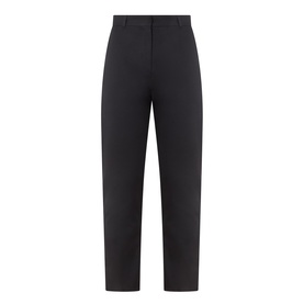 Max Mara Studio black straight-leg trousers in cotton-elastane blend, high-rise waist with belt loops and zip fly