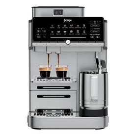 Ninja AutoBarista Pro Coffee Machine in silver with touchscreen panel, dual espresso cups and integrated milk frother