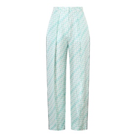 Victoria Beckham blue geometric print high-waist wide-leg trousers with side stripe detail