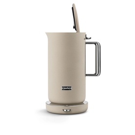 Aarke Kettle Sand in cream, matte finish with chrome handle and matching lid, shown on power base