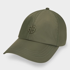 Anine Bing Jeremy Logo Baseball Cap in Army Green with tonal AB logo embroidery, peaked visor, and six-panel construction