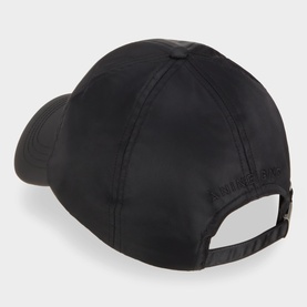Anine Bing black nylon baseball cap, rear view showing adjustable strap and tonal logo text detail