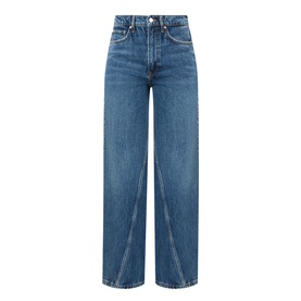 Anine Bing Brie Twisted Seam Jeans in Cabana Blue, high-rise wide-leg silhouette with twisted seam detail and tobacco stitching