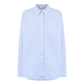 Anine Bing Essie Striped Shirt in washed blue, point collar, long sleeves with double button cuffs, front button fastening, shirttail hem