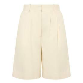 Anine Bing cream wide-leg tailored shorts with front pleats, high waist, and side pockets in viscose blend fabric