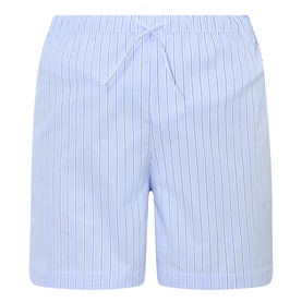 Anine Bing Ramy Striped Shorts in washed blue, mid-rise with elasticated drawstring waist, straight-leg, above-the-knee length
