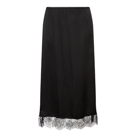 Anine Bing black silk-blend midi skirt with delicate lace hem trim and elasticated waistband