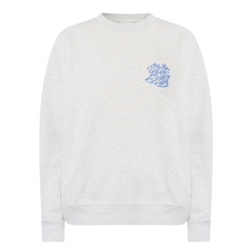 Anine Bing grey cotton crew-neck sweat top with small blue script logo graphic on chest