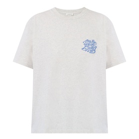 Anine Bing Cade Wave Logo T-Shirt in heather grey cotton, round neck, short sleeves, blue wave logo at chest