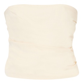 Anine Bing cream strapless bandeau top with ruched detailing, crafted in viscose blend fabric