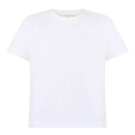 Anine Bing white cotton crew neck T-shirt with short sleeves, relaxed fit, ghost mannequin shot