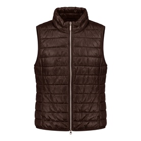Betty Barclay Muskat quilted gilet in dark brown, zip-through front, stand collar, sleeveless design