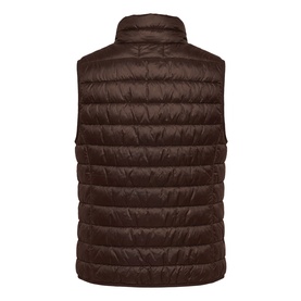Betty Barclay Muskat quilted gilet, back view, funnel neck, sleeveless, lightweight padded design in dark brown