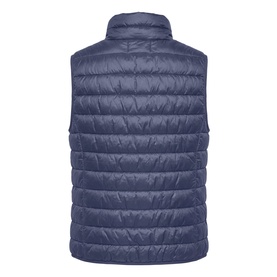 Betty Barclay Blue Horizon quilted gilet, back view, stand collar, sleeveless puffer style with horizontal quilted channels