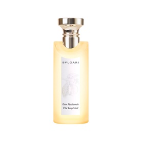 Bulgari Eau Parfum&eacute;e au Th&eacute; Imp&eacute;rial EDT in tall frosted bottle with gold cap and delicate floral motif