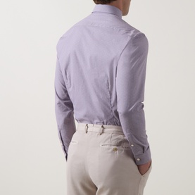 Model wearing Calvin Klein Violet Single Cuff Slim formal shirt, back view, styled with beige trousers.