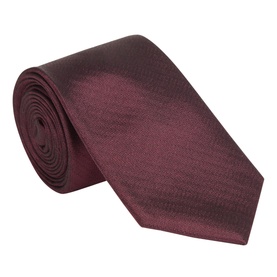 Calvin Klein burgundy silk tie with subtle texture, shown rolled