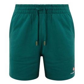Casablanca Logo Sweat Shorts in teal with elasticated waistband, drawstring tie, and embroidered logo detail on hem