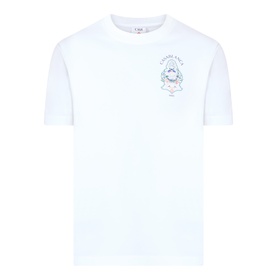 Casablanca Classic Logo Graphic T-Shirt in white with Hotel Emblem chest graphic print, round neckline and short sleeves