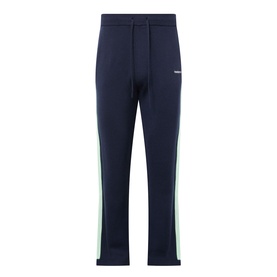 Casablanca Logo Merino Wool Track Pants in navy with mint green contrast side stripes, elasticated drawstring waist, straight-cut leg