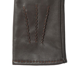 Dents brown leather gloves with contrast whipstitch detailing and decorative punto stitching on back panel.