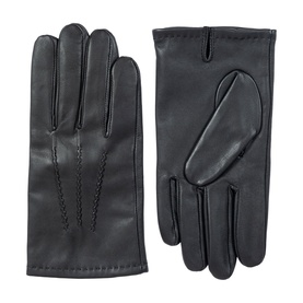 Dents black leather men's gloves with three-point stitch detail, shown front and back view