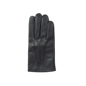 Dents black leather gloves with stitched finger detailing, flat lay view