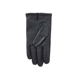 Dents black leather gloves with three-point stitching detail and smooth finish, flat lay view
