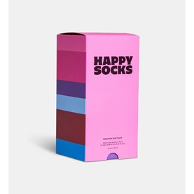 Happy Socks gift set box in pink with coloured stripe details in purple, burgundy and blue